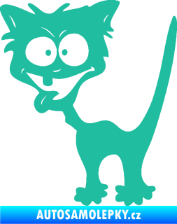 Samolepka Crazy cat levá bláznivá kočka tyrkysová