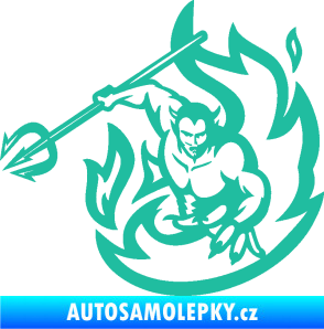Samolepka Ďábel 002 levá s vidlemi tyrkysová