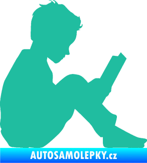 Samolepka Děti silueta 002 pravá chlapec s knížkou tyrkysová
