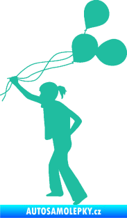 Samolepka Děti silueta 006 levá holka s balónky tyrkysová