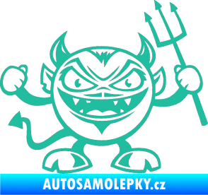 Samolepka Devil pravá čertík s vidlemi tyrkysová