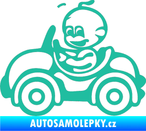 Samolepka Dítě v autě 041 levá chlapeček v autíčku tyrkysová