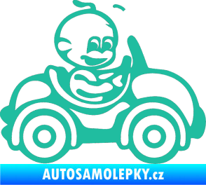 Samolepka Dítě v autě 041 pravá chlapeček v autíčku tyrkysová