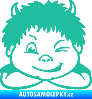 Samolepka Dítě v autě 055 levá kluk čertík tyrkysová
