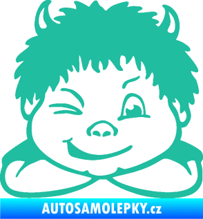 Samolepka Dítě v autě 055 pravá kluk čertík tyrkysová