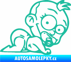 Samolepka Dítě v autě 067 pravá lezoucí miminko tyrkysová