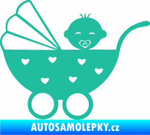 Samolepka Dítě v autě 070 levá kočárek s miminkem tyrkysová