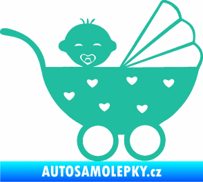 Samolepka Dítě v autě 070 pravá kočárek s miminkem tyrkysová