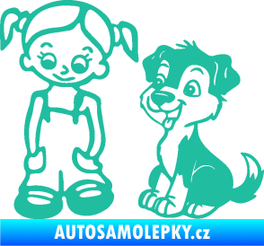 Samolepka Dítě v autě 099 levá holčička a pes tyrkysová