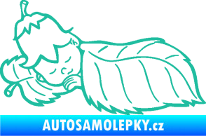 Samolepka Dítě v autě 107 levá spinká na lístečku tyrkysová