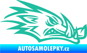 Samolepka Divoké prase 002 pravá kanec hlava tyrkysová