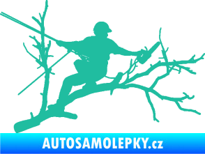 Samolepka Dřevorubec 006 pravá prořezání ve výškách tyrkysová