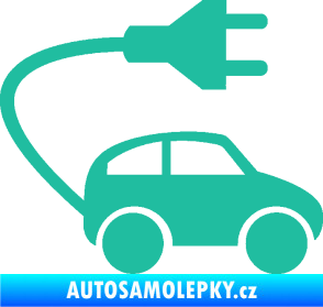 Samolepka Elektro auto 002 pravá symbol zásuvka tyrkysová