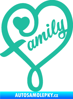 Samolepka Family 001 nápis se srdíčkem tyrkysová