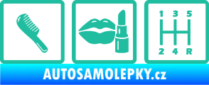 Samolepka Girl race car symboly brush, lipstick, shift tyrkysová
