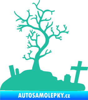 Samolepka Halloween 019 levá hřbitov tyrkysová