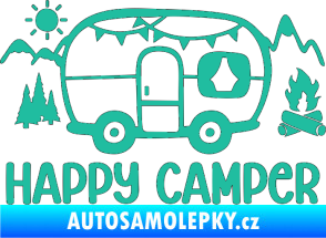 Samolepka Happy camper 002 pravá kempování s karavanem tyrkysová