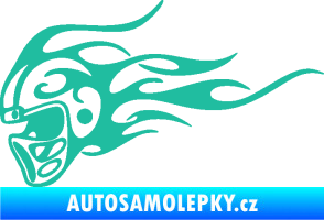Samolepka Helma s plameny levá tyrkysová