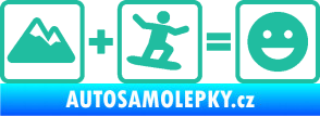 Samolepka Hory + snowboard = veselý smajlík tyrkysová
