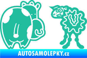 Samolepka JDM kravička a ovečka 002 levá tyrkysová