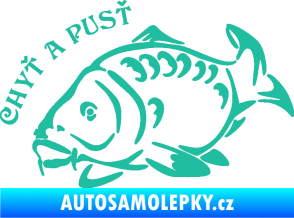 Samolepka Kapr 007 chyť a pusť tyrkysová