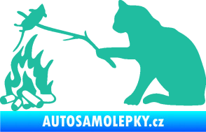 Samolepka Kočka s myší levá tyrkysová