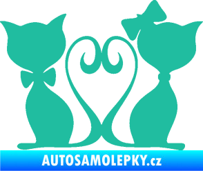 Samolepka Kočky love 002 levá spletené ocásky tyrkysová