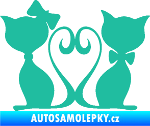 Samolepka Kočky love 002 pravá spletené ocásky tyrkysová