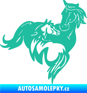 Samolepka Koníci 007 pravá klisna s hříbětem tyrkysová