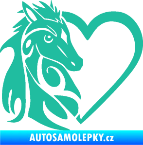 Samolepka Koník love 001 levá hříbátko v srdíčku tyrkysová