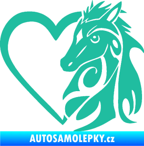 Samolepka Koník love 001 pravá hříbátko v srdíčku tyrkysová
