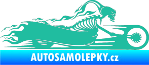 Samolepka Kostra na motorce s plameny pravá tyrkysová