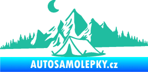 Samolepka Krajina hory 023 levá kempování tyrkysová