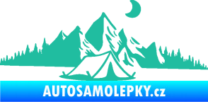 Samolepka Krajina hory 023 pravá kempování tyrkysová