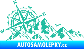 Samolepka Krajina hory 043 levá s kompasem tyrkysová