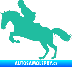 Samolepka Kůň 014 levá skok s jezdcem tyrkysová