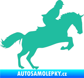 Samolepka Kůň 014 pravá skok s jezdcem tyrkysová