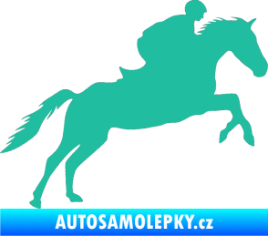 Samolepka Kůň 019 pravá jezdec v sedle tyrkysová