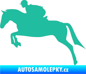 Samolepka Kůň 020 levá skok s jezdcem tyrkysová