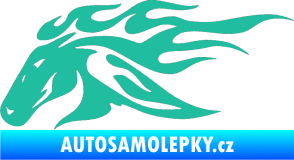 Samolepka Kůň 022 levá hlava s plameny tyrkysová