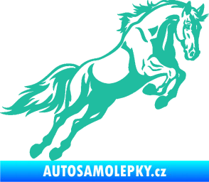 Samolepka Kůň 050 pravá ve skoku tyrkysová