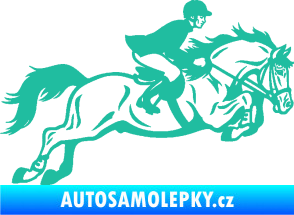 Samolepka Kůň 059  pravá jezdec na koni parkur tyrkysová
