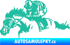Samolepka Kůň 075 levá závod s jezdcem, dostihy tyrkysová
