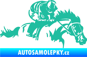 Samolepka Kůň 075 pravá závod s jezdcem, dostihy tyrkysová