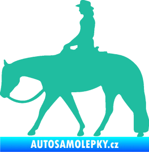 Samolepka Kůň 082 levá kovbojka na koni tyrkysová