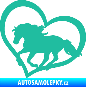 Samolepka Kůň 087  levá v srdíčku tyrkysová