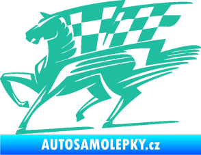 Samolepka Kůň racing 001 levá se šachovnicí tyrkysová