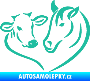 Samolepka Kůň s kravičkou v srdíčku pravá láska ke zvířatům tyrkysová