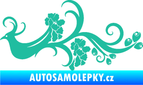 Samolepka Květina dekor 014 levá páv tyrkysová