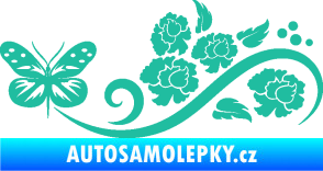 Samolepka Květina dekor 015 levá s motýlem tyrkysová